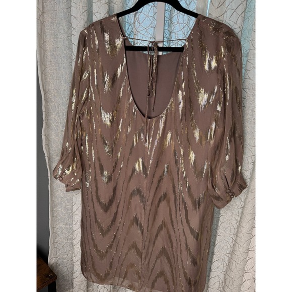 Gianni Bini Dresses & Skirts - Gianni‎ Bini Metallic Silk Blend Shift Dress Brown Size Large